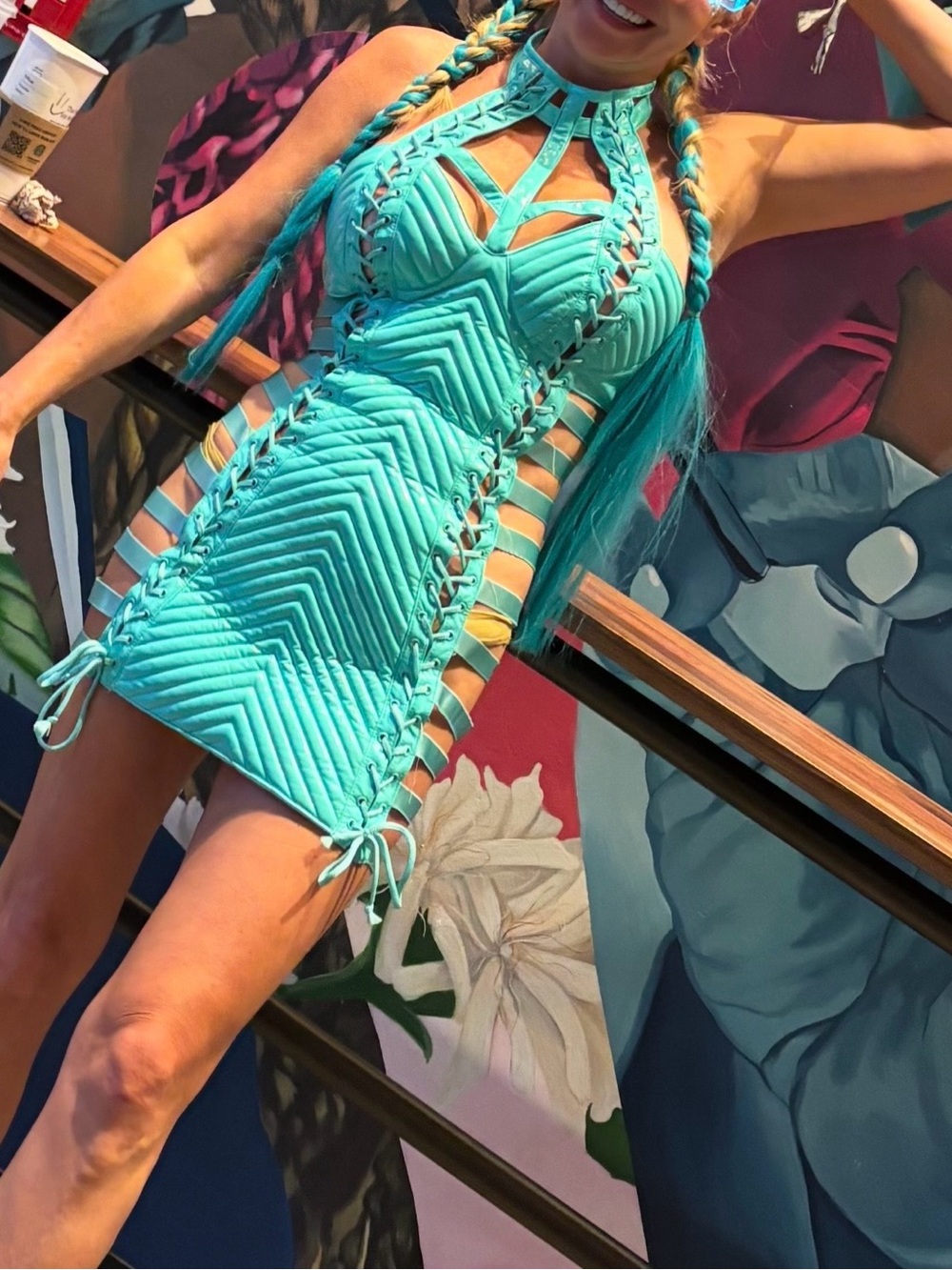 Dolls Kill Turquoise Lace-Up Chevron Mini Dress